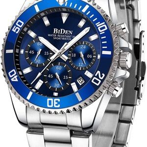 Mens Watches Chronograph Stainless Steel Waterproof Date Analog Quartz Watch